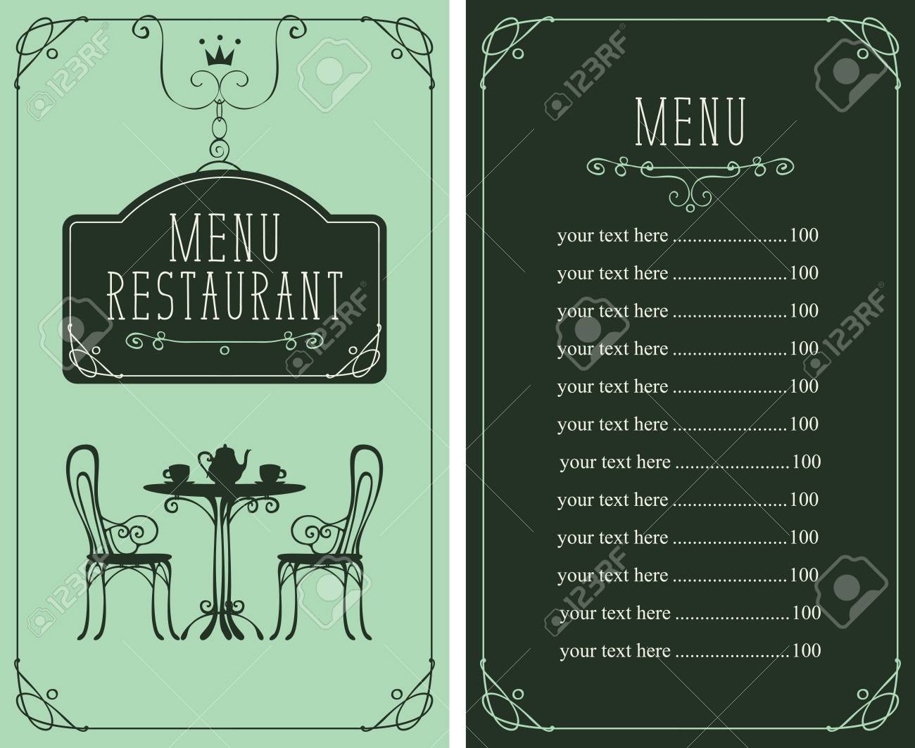 Vector Menu For Restaurant Or Cafe With A Price List And A Table