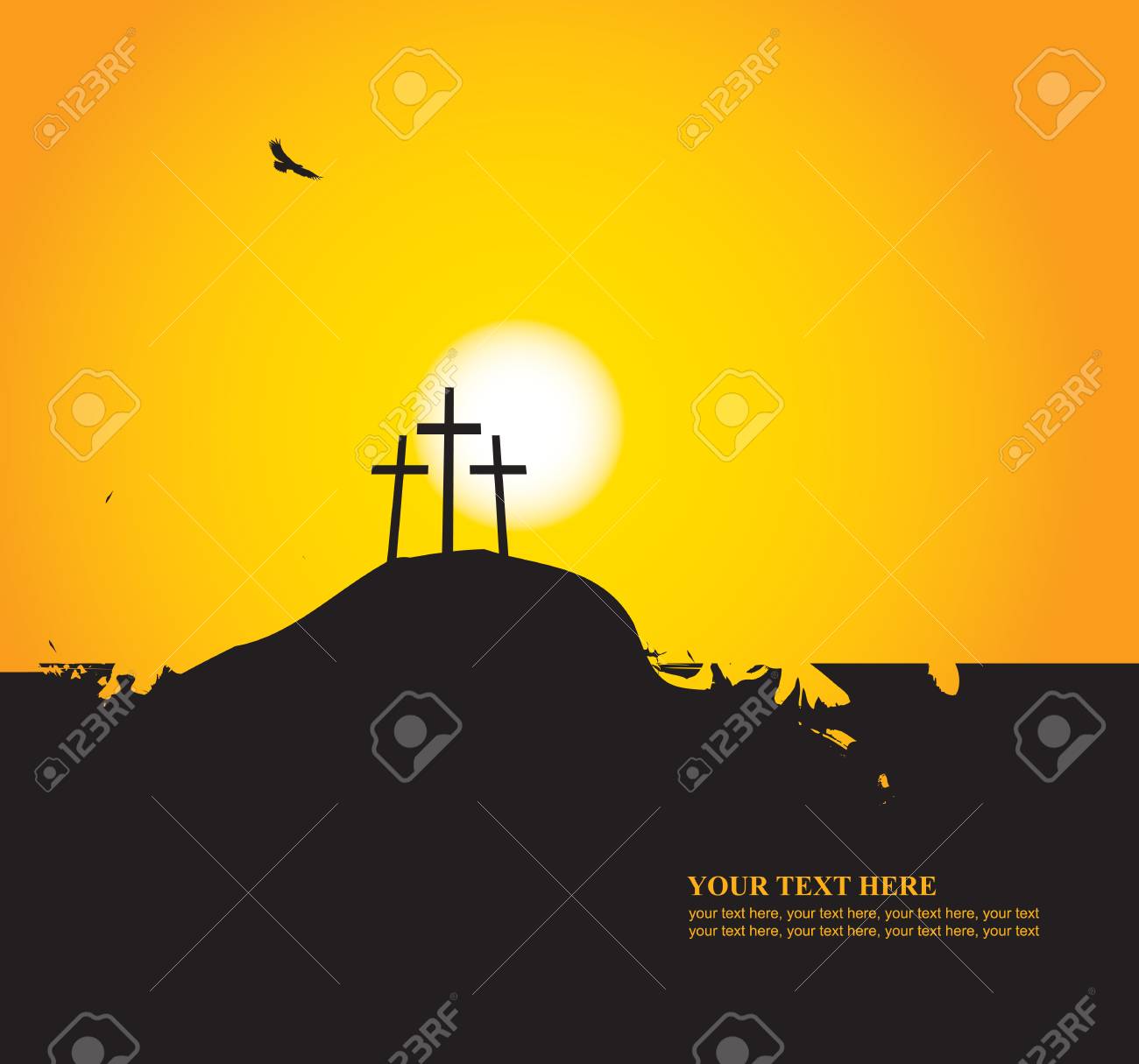 Ostern Banner Mit Platz Fur Text Mit Einem Blick Auf Den Berg Die Drei Kreuze Und Fussganger Bei Sonnenuntergang Lizenzfrei Nutzbare Vektorgrafiken Clip Arts Illustrationen Image 95824027
