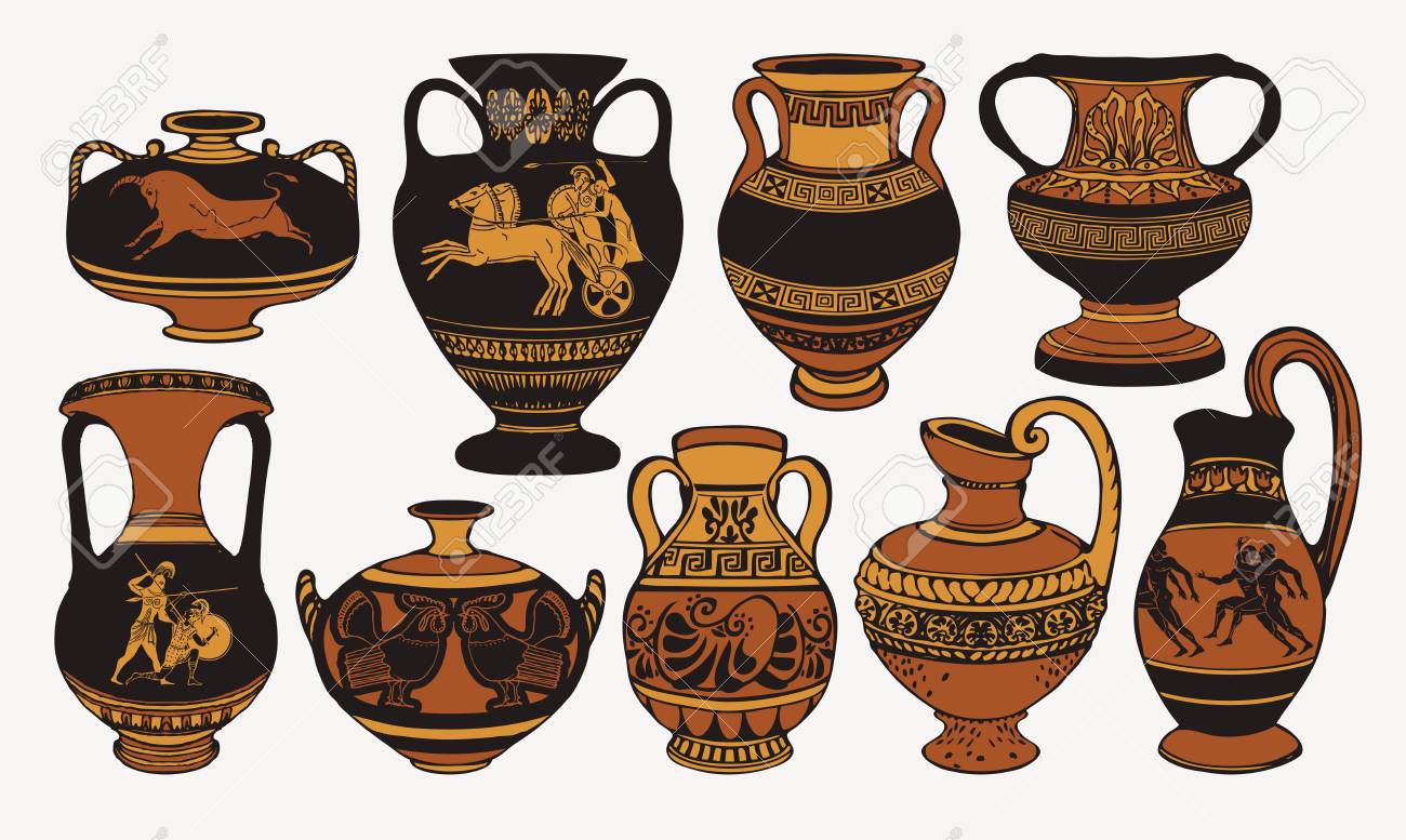 Conjunto De ánforas Griegas Antiguas, Jarrones Con Motivos, Decoraciones Y Escenas De La Vida. Ilustraciones Svg, Vectoriales, Clip Art Vectorizado Libre De Derechos. Image 121083849. Conjunto De ánforas Griegas Antiguas, Jarrones Con Motivos, Decoraciones Y Escenas De La Vida. Ilustraciones Svg, Vectoriales, Clip Art Vectorizado Libre De Derechos. Image 121083849.