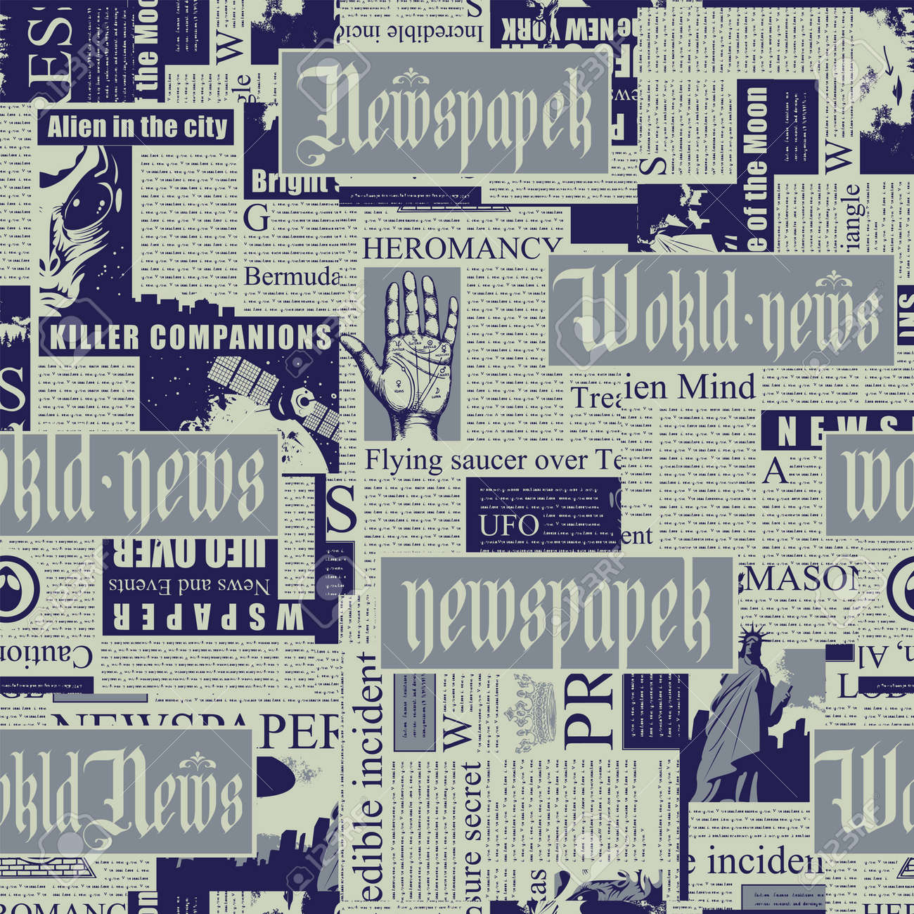 Seamless Pattern With A Collage Of Newspaper Clippings. Abstract Background  With Unreadable Text, Titles And Illustrations. Wallpaper, Wrapping Paper  Or Fabric Design In Retro Style Royalty Free SVG, Cliparts, Vectors, and  Stock, image size:1300x1300