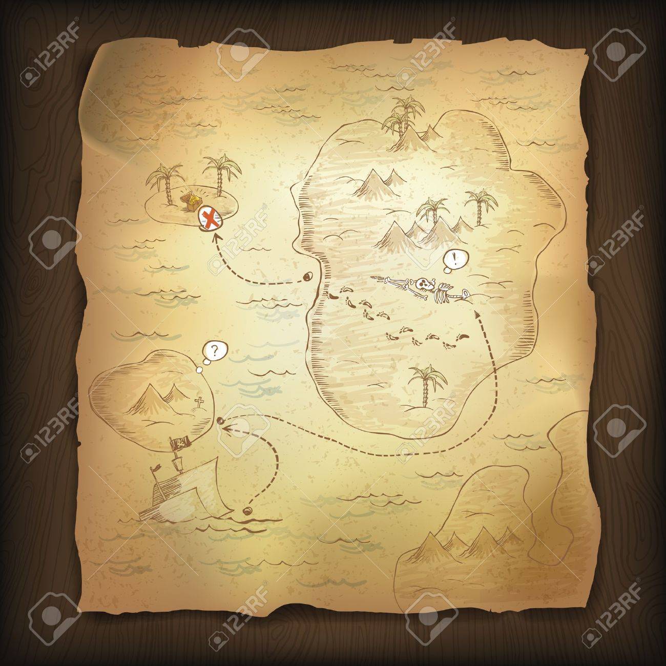 木製の背景上の宝の地図 のイラスト素材 ベクタ Image