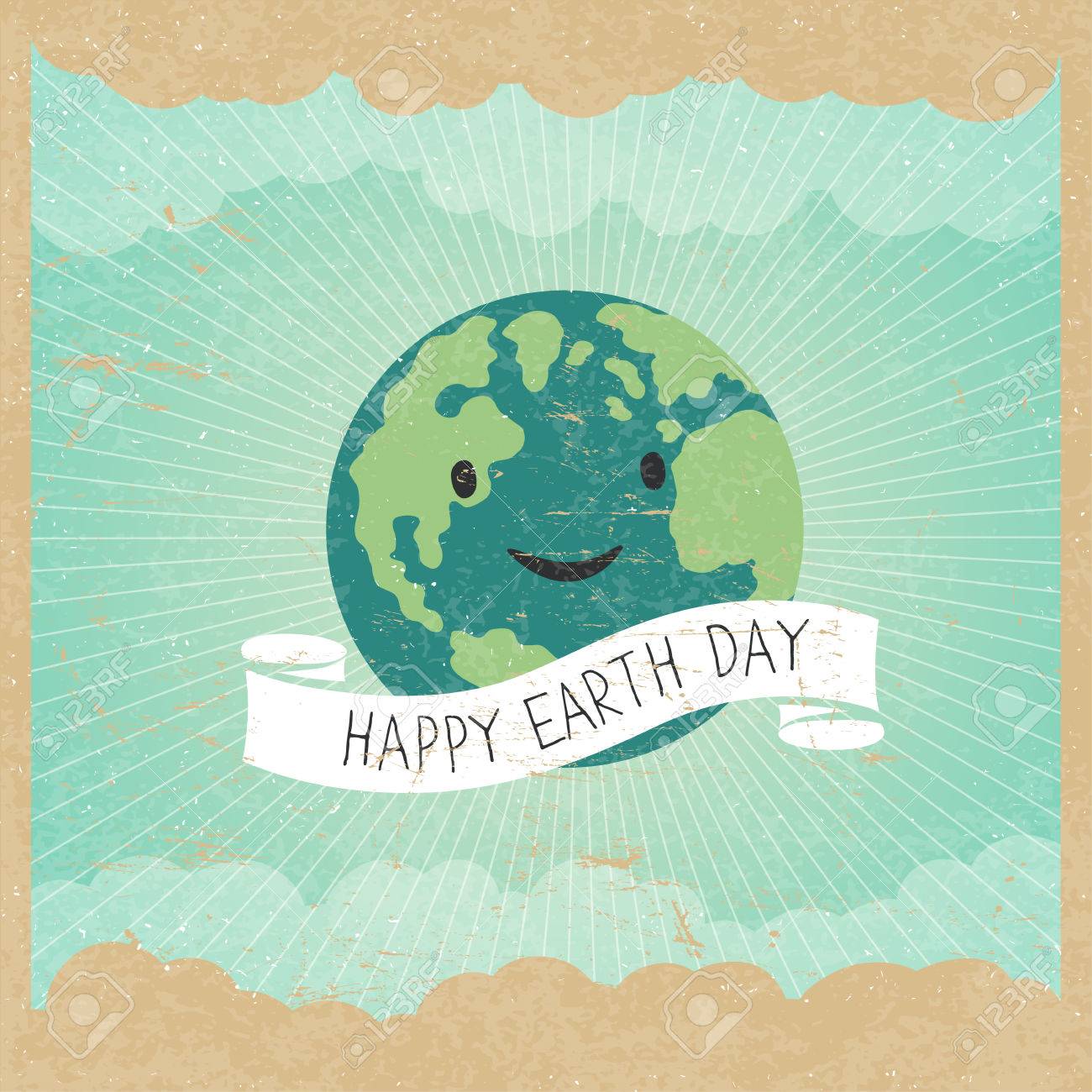 ビンテージの地球の日 ポスター 漫画地球のイラスト 光線 雲 空 ホワイト リボン上のテキスト 古い紙の質感 グランジの層は簡単に編集します の イラスト素材 ベクタ Image ビンテージの地球の日 ポスター 漫画地球のイラスト 光線 雲 空 ホワイト リボン上のテキスト 古い紙の質感 グランジの層は簡単に編集します の イラスト素材 ベクタ Image