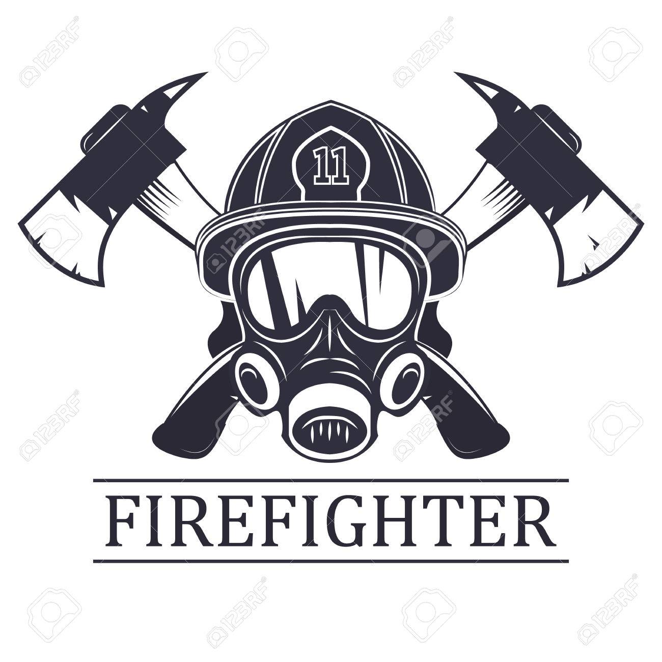 Bombero Emblema Icono Logotipo Fuego Mascara De Bombero Y Dos Ejes Monocromo Ilustracion Vectorial Ilustraciones Vectoriales Clip Art Vectorizado Libre De Derechos Image 79018158