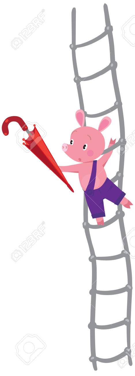 子供ベクトル イラスト少し豚の梯子の上の傘とピグレット のイラスト素材 ベクタ Image