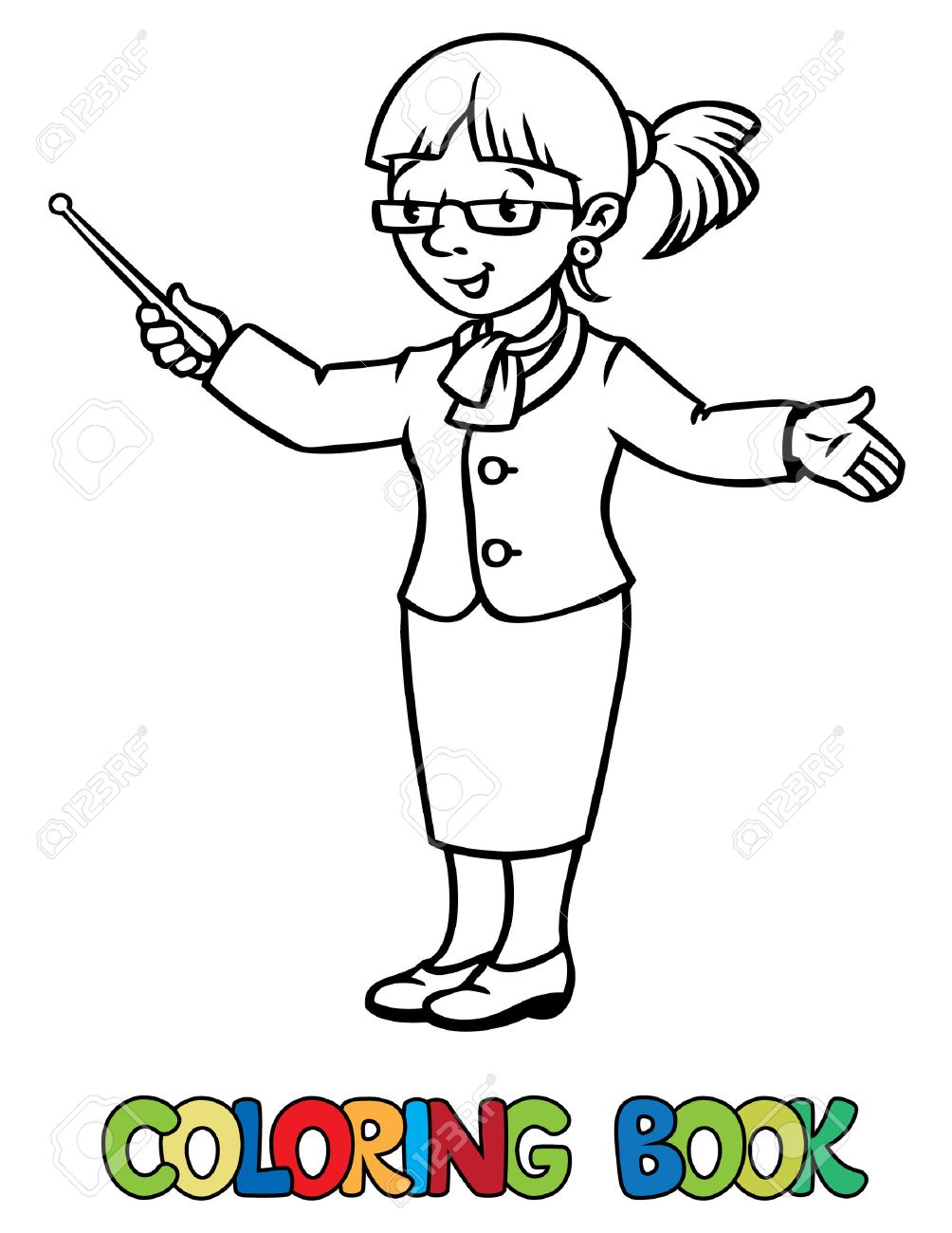 画像を着色またはポインターで面白い先生の塗り絵 職業シリーズ 子供はベクトル図です のイラスト素材 ベクタ Image