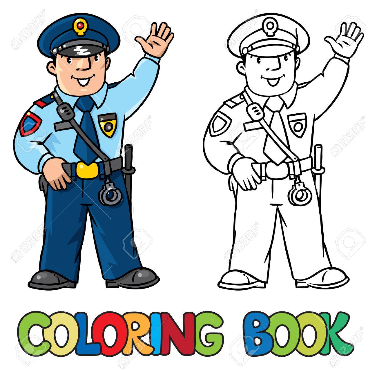 coloriage image ou le livre a colorier de policier drole en uniforme serie profession clip art libres droits vecteurs et illustration 56800105 fleur