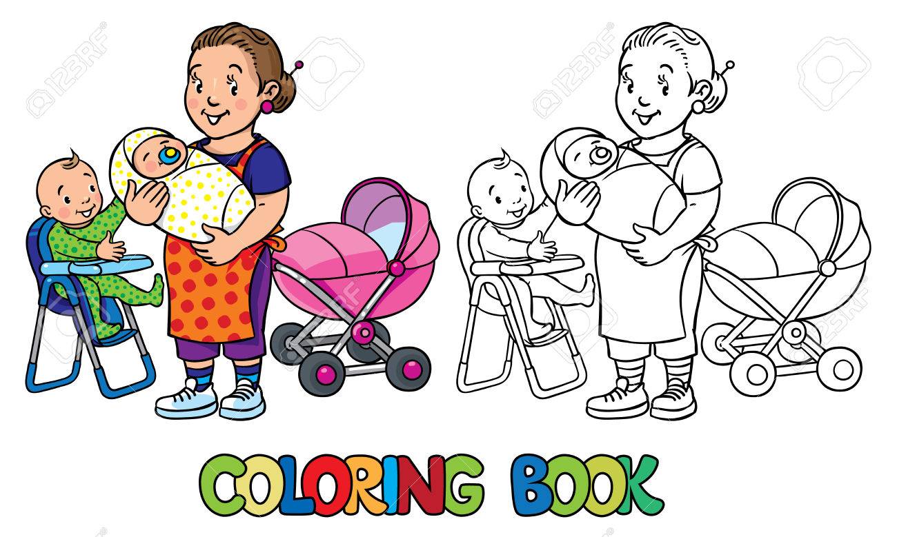 Coloring Book Of Funny Nanny With A Baby And Another On The Highchair Near The Stroller Profession Abc Series Children Vector Illustration Royalty Free Cliparts Vectors And Stock Illustration Image Coloring Book Of Funny Nanny With A Baby And Another On The Highchair Near The Stroller Profession Abc Series Children Vector Illustration Royalty Free Cliparts Vectors And Stock Illustration Image