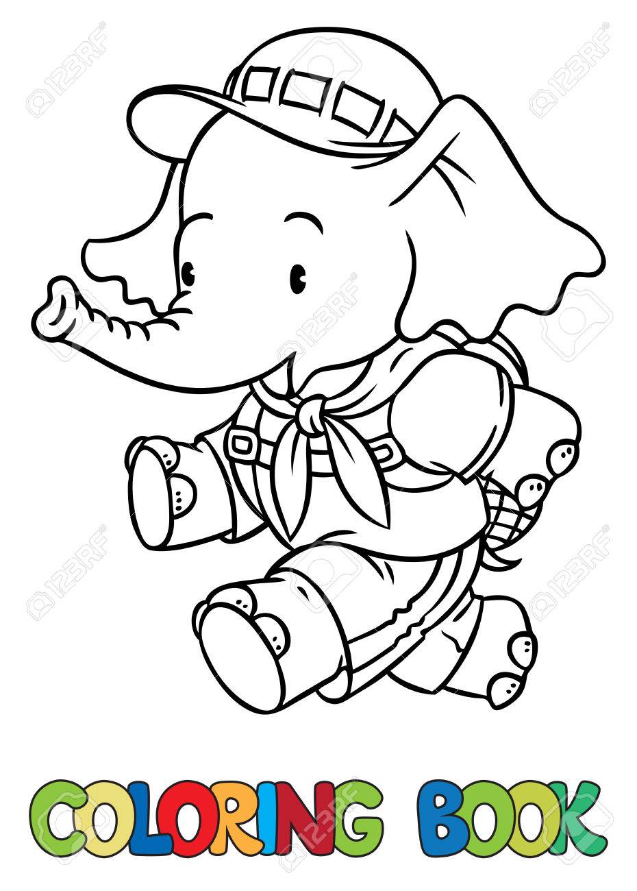 Running Little Baby Elephant. Coloring Book. Scout Royalty Free - Running Little Baby Elephant. Coloring Book. Scout Royalty Free