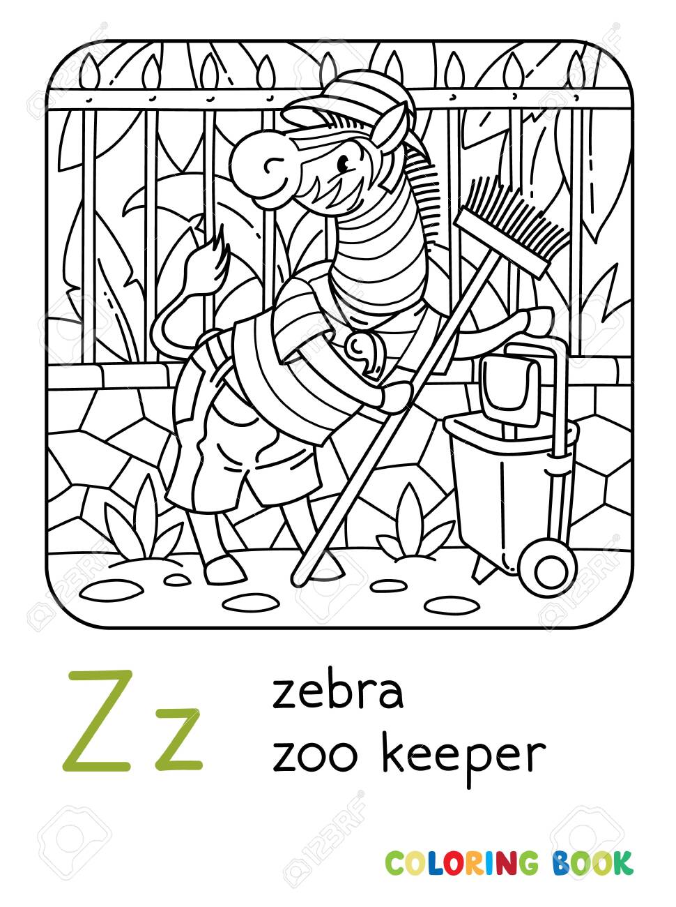 Download Zebra Zoo Keeper Coloring Book Animal Alphabet Z Royalty Free Cliparts Vectors And Stock Illustration Image 132000659