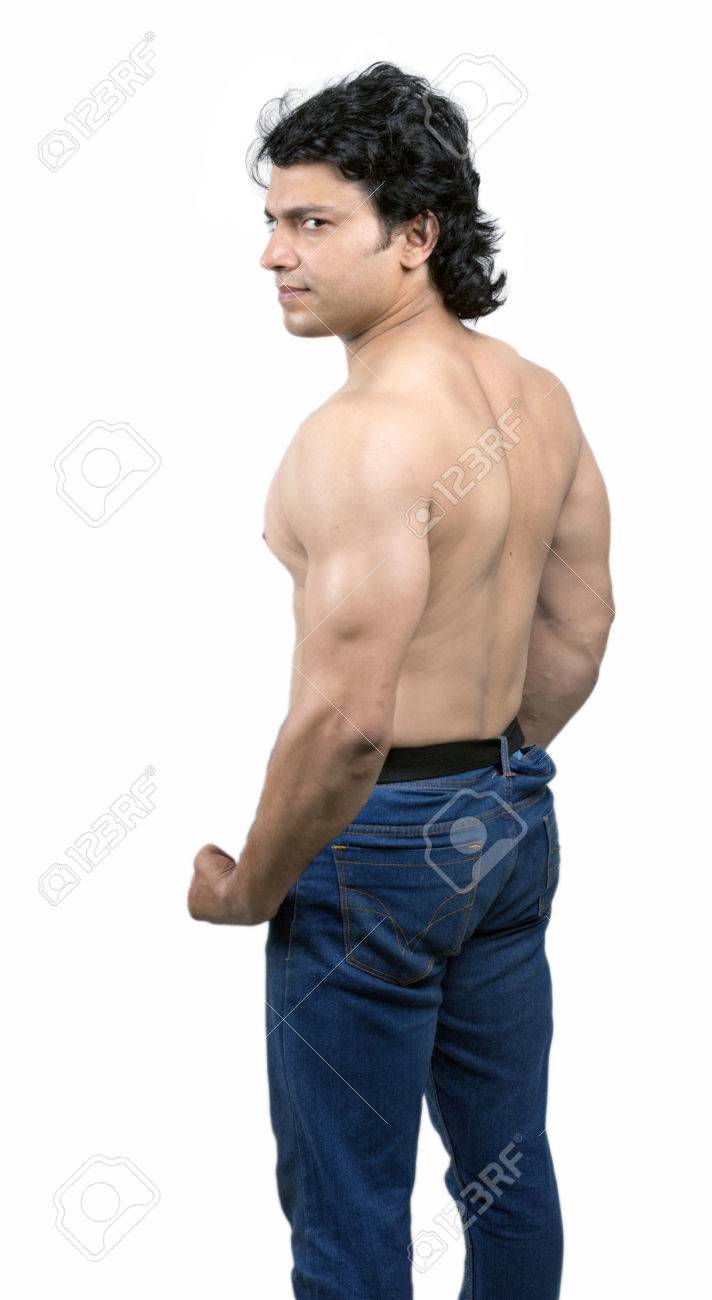 Indian Fitness Male Model Posing Topless Back Stock Photo Picture