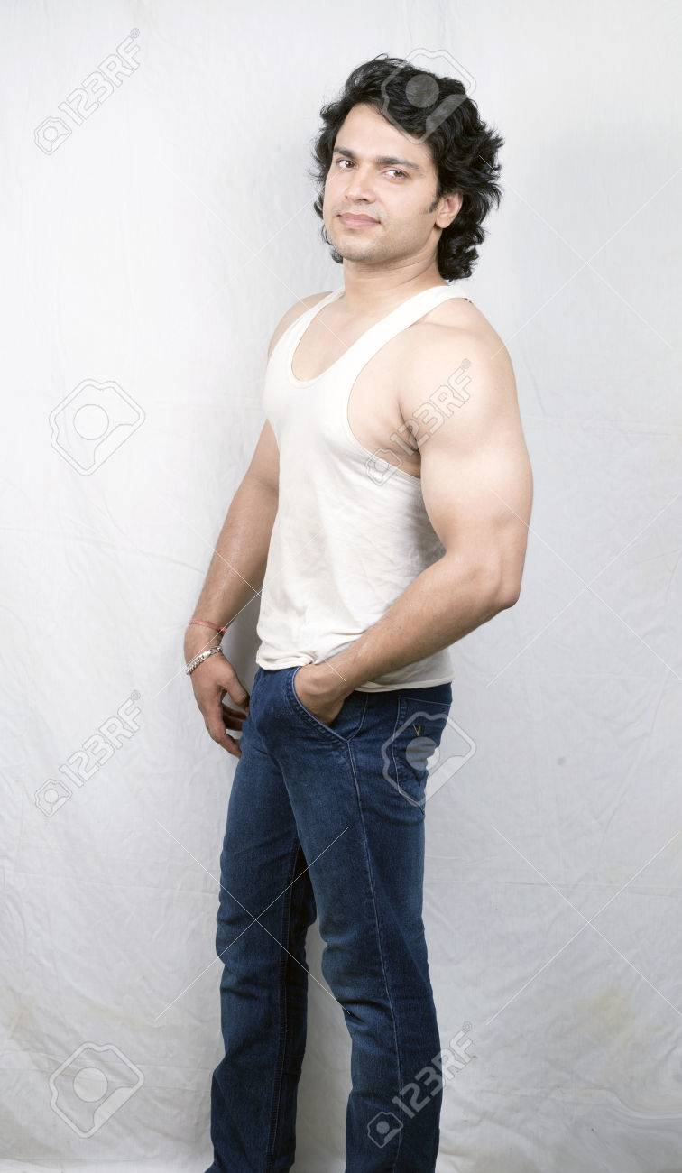 Young Indian Fitness Male Model In Vest Side Pose Stock Photo