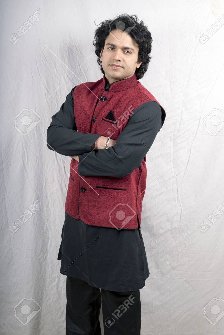 black kurta with red jacket
