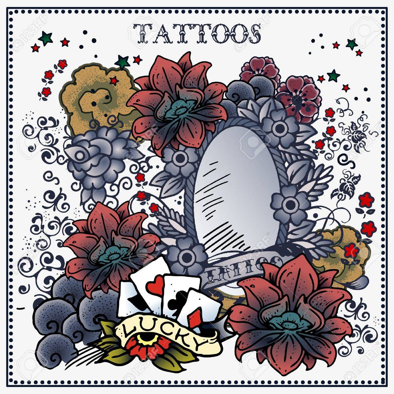 タトゥー花のフレームのイラスト素材・ベクター Image 17571630