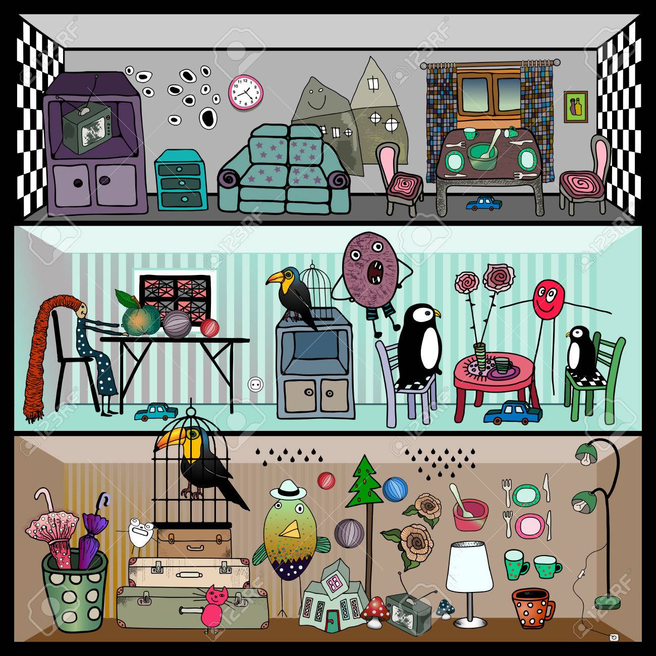 Dollhouse, Furniture Different Rooms. Flat Style Vector Illustration.  Royalty Free SVG, Cliparts, Vectors, and Stock Illustration. Image 68720407., image size:1300x1300