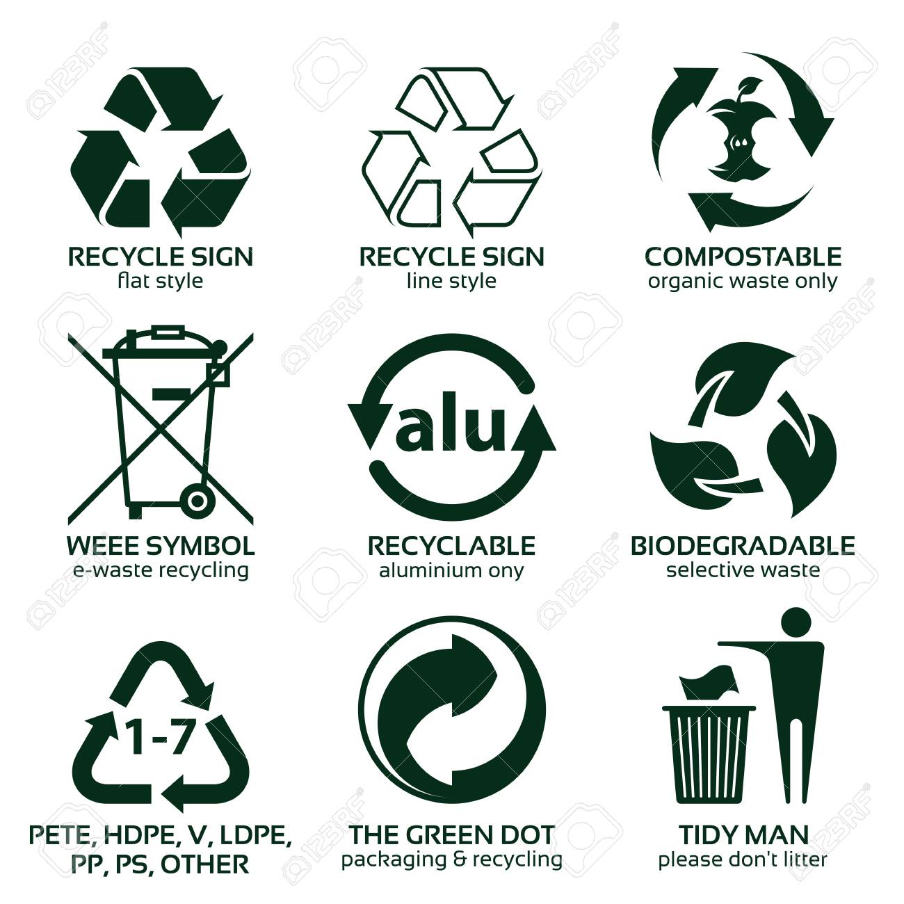 flat icon set for green eco packaging vector illustration and