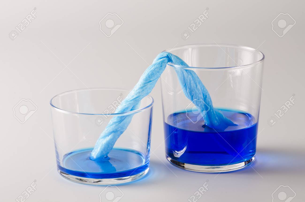 Physik. Kapillarwirkung. Gefärbtes Wasser Bewegt Sich Durch Papierhandtuch.  4 Von 5 Bildserien. Lizenzfreie Fotos, Bilder Und Stock Fotografie. Image  89944467.