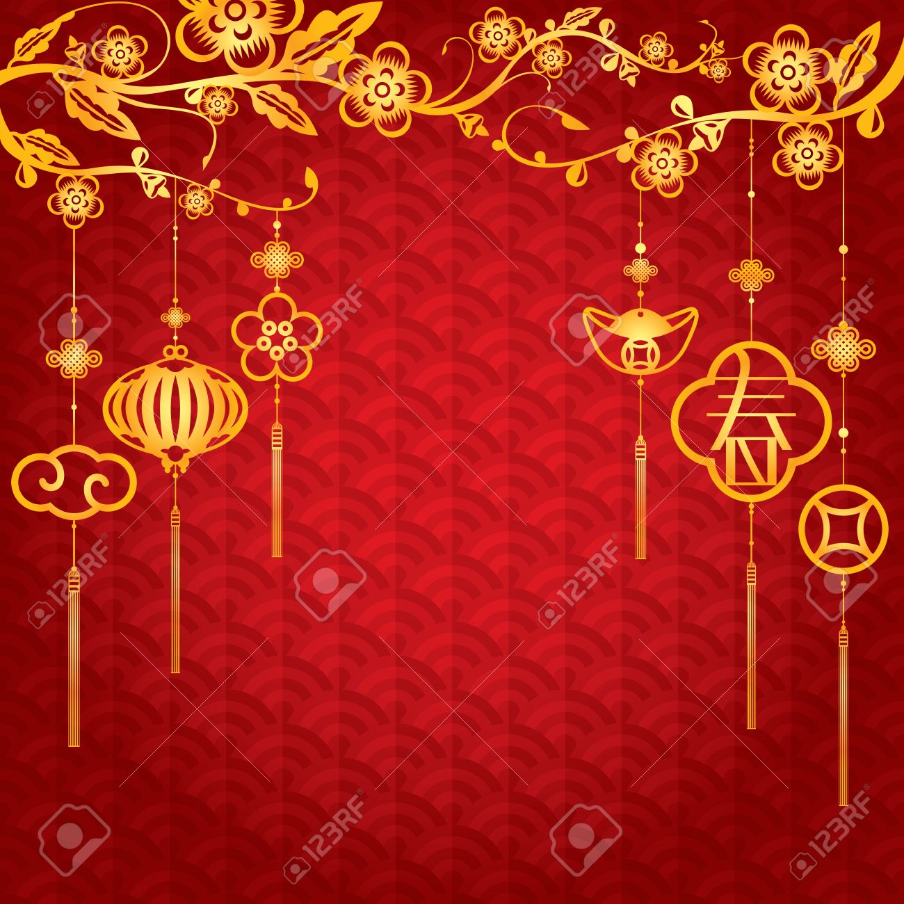 中国語の文字を意味春やブランドの新しいシーズン ゴールデン要素装飾と中国の新年の背景 のイラスト素材 ベクタ Image