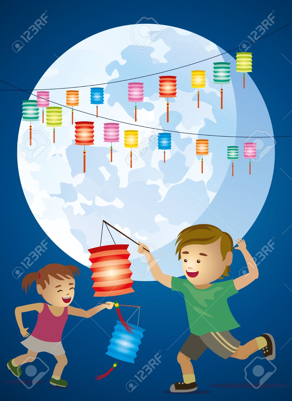 子供秋祭り半ば中国と満月の下で提灯を保持のイラスト素材 ベクタ Image 子供秋祭り半ば中国と満月の下で提灯を保持のイラスト素材 ベクタ Image