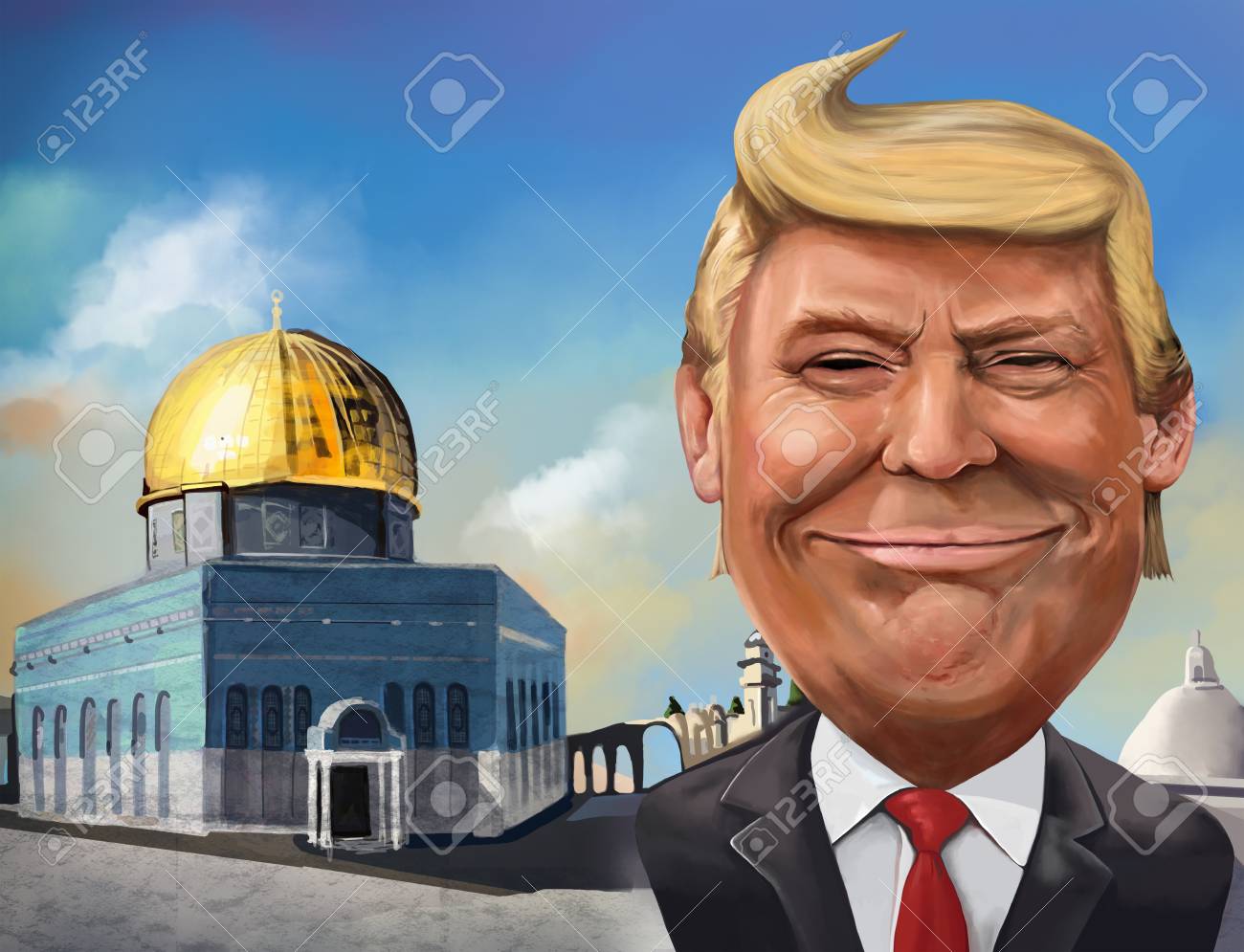 12月17日 エルサレムをテーマにしたドナルド トランプの漫画 アメリカ大統領エルカン アタイのイラスト の写真素材 画像素材 Image