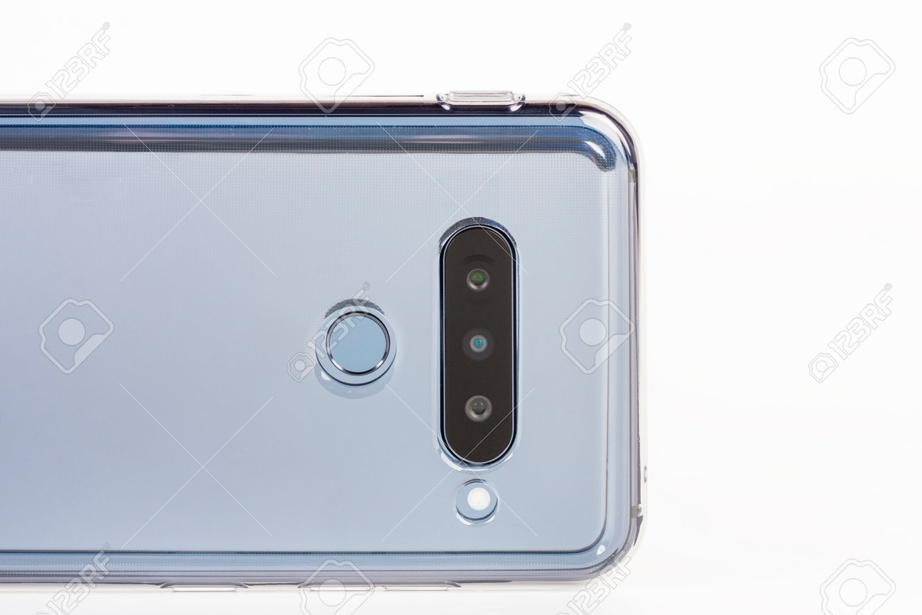 Touchscreen triple camera smartphone in silicone cover. Super Wide-Angle, standard, telephoto zoom. Fingerprint sensor. - 162659804 Touchscreen triple camera smartphone in silicone cover. Super Wide-Angle, standard, telephoto zoom. Fingerprint sensor. - 162659804