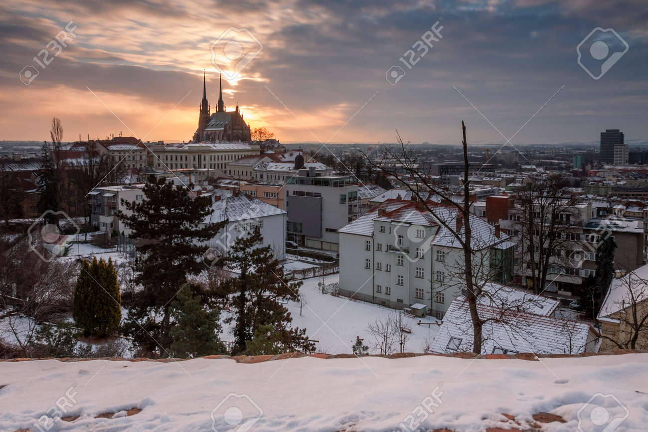 Panoramic view of the Cathedral of Saints Peter and Paul in Brno in Czech Republic. Long exposure, used neutral density filter at winter sunrise time. - 163068771 Panoramic view of the Cathedral of Saints Peter and Paul in Brno in Czech Republic. Long exposure, used neutral density filter at winter sunrise time. - 163068771
