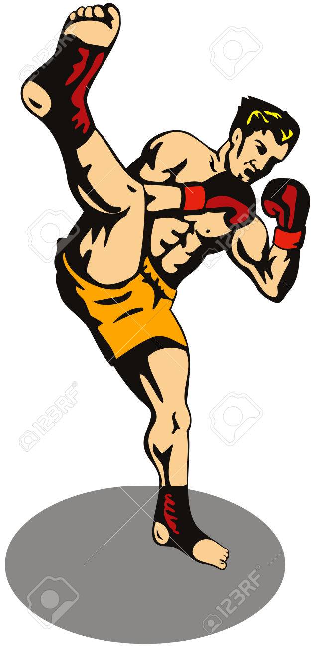 キック ボクサーの前面を蹴る のイラスト素材 ベクタ Image