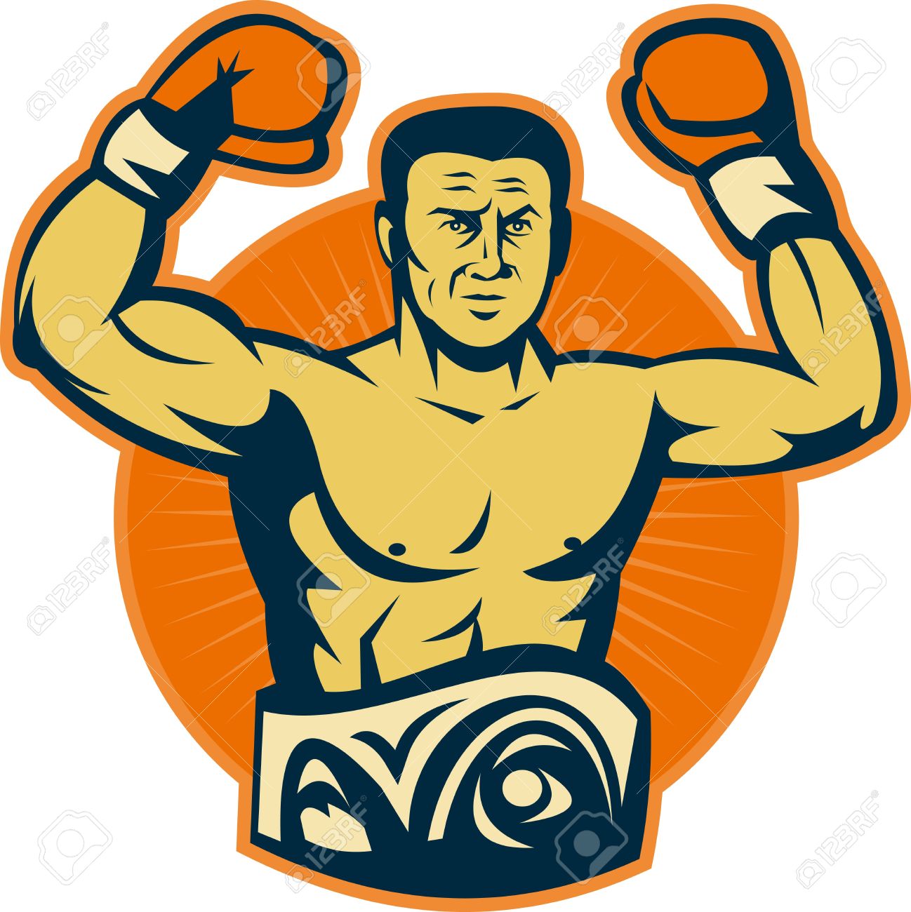 Illustration D Un Boxeur Champion Avec Ceinture De Championnat Elever Des Gants Banque D Images Et Photos Libres De Droits Image