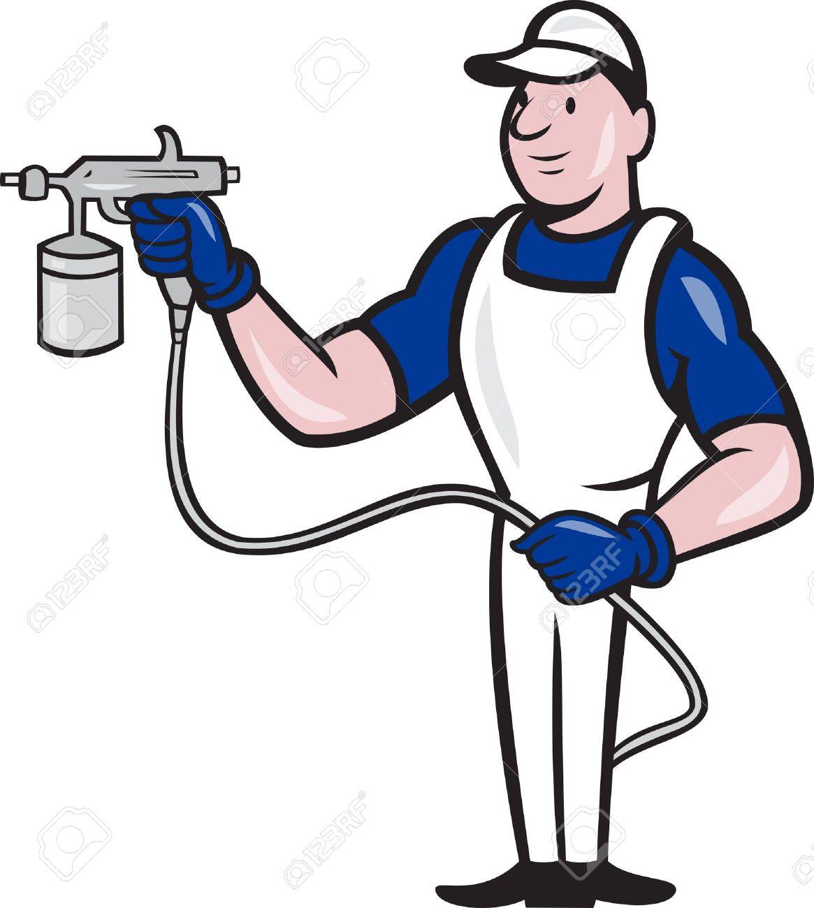 Illustration Der Lackierer Mit Spruhfarbe Pistole Im Cartoon Stil Auf Weissem Hintergrund Isoliert Getan Lizenzfreie Fotos Bilder Und Stock Fotografie Image 16134037