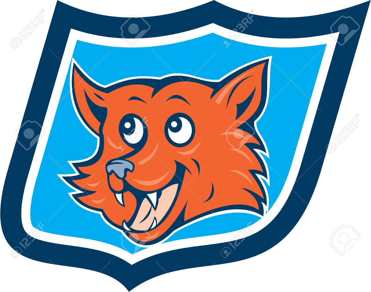 Illustration Dun Chien Loup Sauvage De Renard De Face Regardant Ensemble Le Bouclier Intérieur Crête Fait Dans Le Style Bande Dessinée Sur Fond