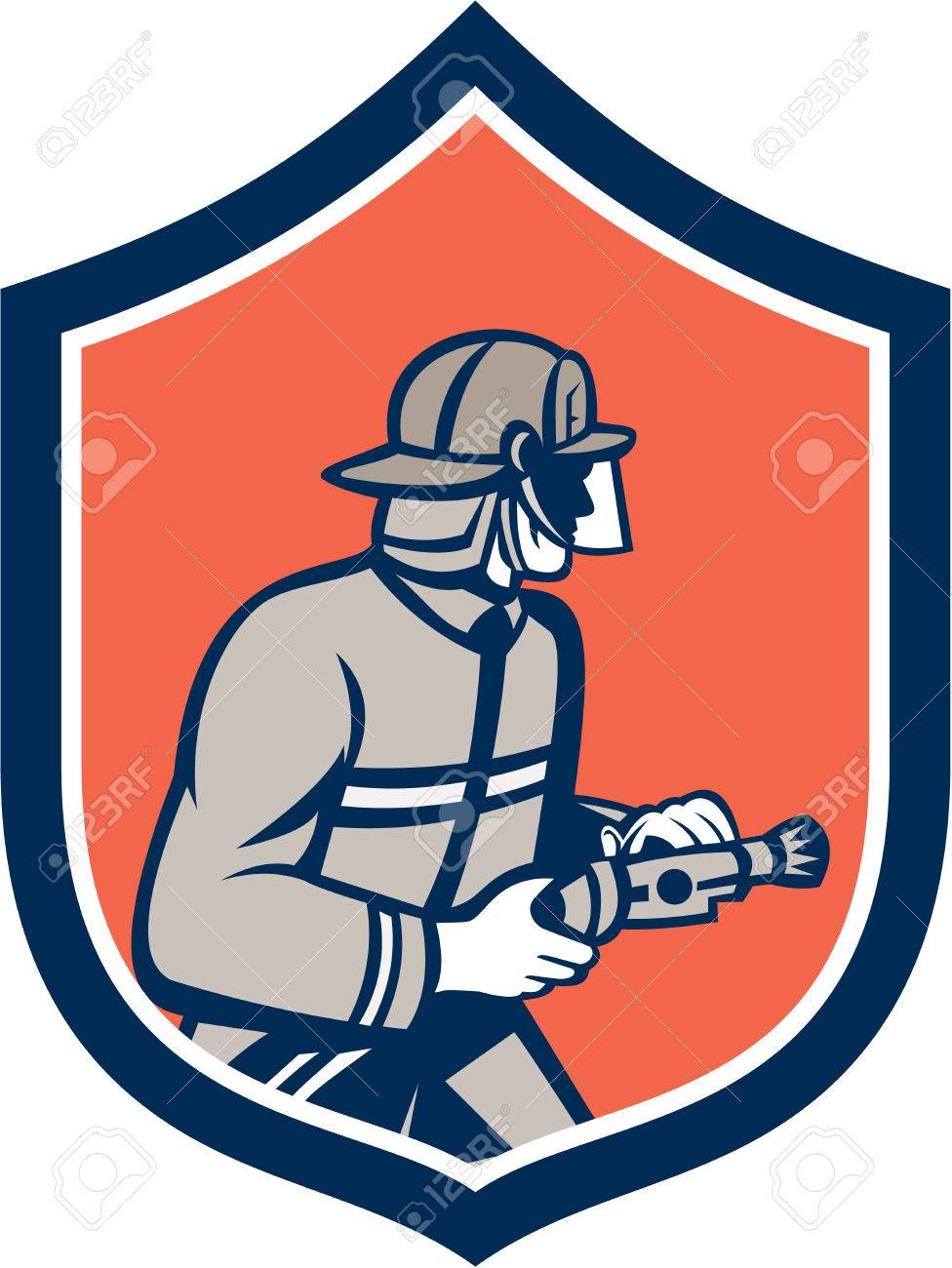 illustration of a fireman fire fighter emergency worker with
