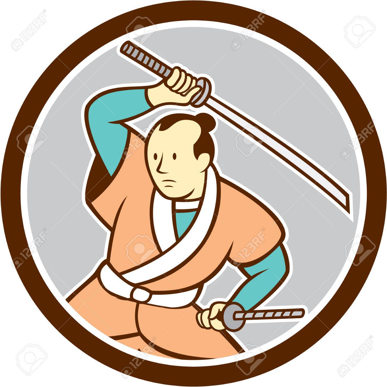 漫画のスタイルで行われる分離の背景に円の内側設定側にいる刀を振り回す武士のイラスト のイラスト素材 ベクタ Image 漫画のスタイルで行われる分離の背景に円の内側設定側にいる刀を振り回す武士のイラスト のイラスト素材 ベクタ Image