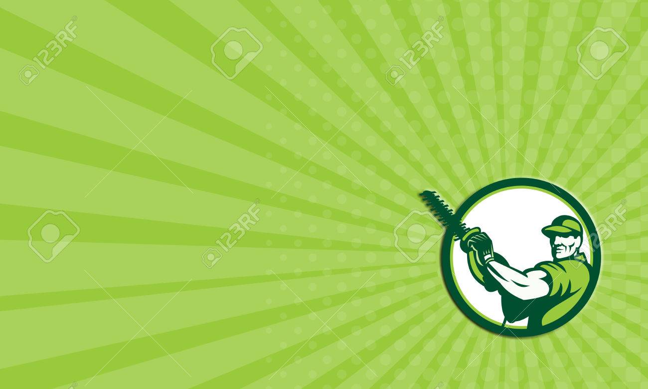 Carte De Visite Montrant Illustration D Un Arbre Chirurgien Arboriculteur Jardinier Commercant Travailleur Titulaire D Un Taille Haie De Face Fixe Dans Le Cercle Fait Dans Le Style Retro Sur Fond Blanc Isole Banque D Images