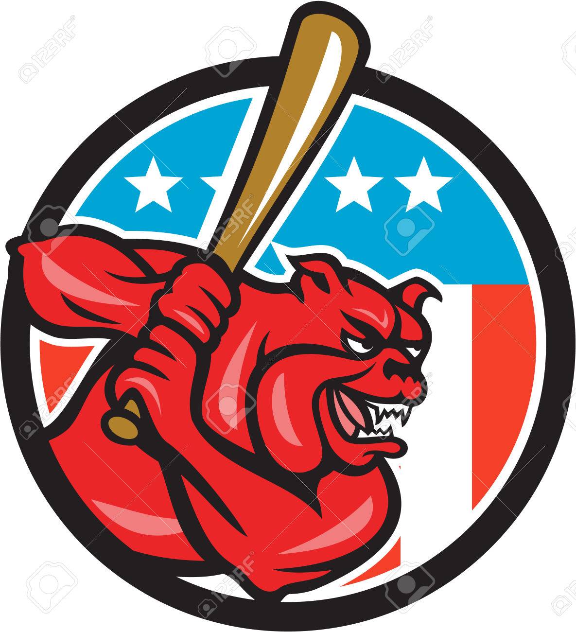 バッティング ブルドッグの野球選手の打者打者のイラストは レトロなスタイルで行うバック グラウンドでアメリカ星条旗国旗と円内設定側から見た のイラスト素材 ベクタ Image バッティング ブルドッグの野球選手の打者打者のイラストは レトロなスタイルで行うバック グラウンドでアメリカ星条旗国旗と円内設定側から見た のイラスト素材 ベクタ Image