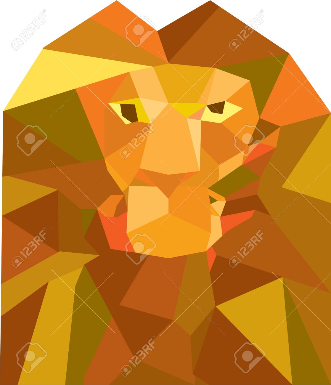 大きな猫のライオン頭分離の背景を白に設定フロントから見た低ポリゴン スタイル イラスト のイラスト素材 ベクタ Image