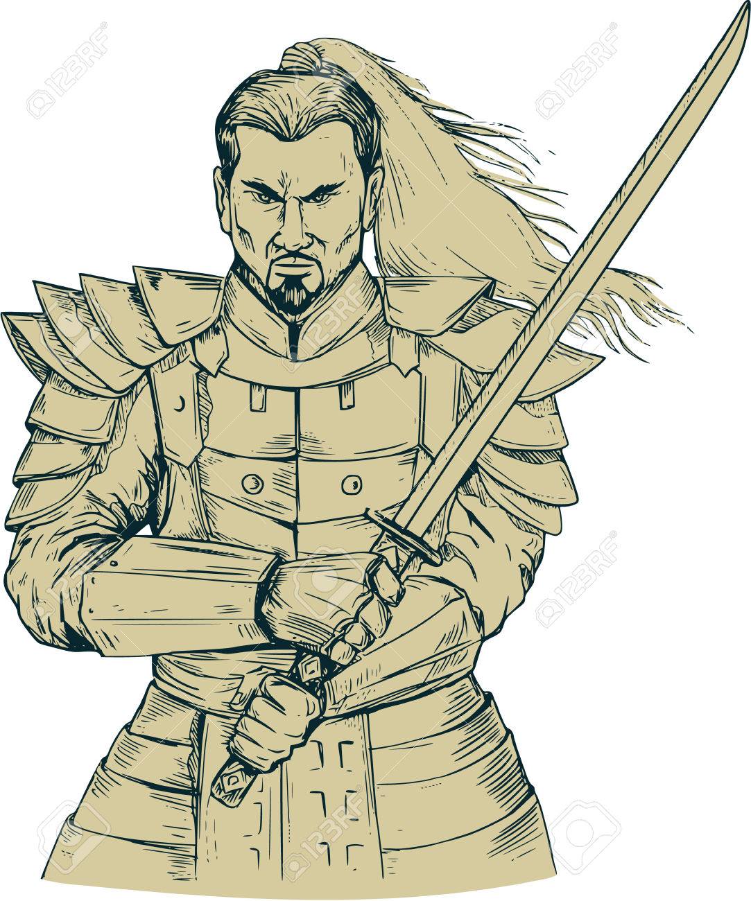 図面は 分離の背景を白に設定フロントから見た殺陣スタンスで刀の剣を持った武士のイラストをスケッチします のイラスト素材 ベクタ Image 図面は 分離の背景を白に設定フロントから見た殺陣スタンスで刀の剣を持った武士のイラストをスケッチします のイラスト素材 ベクタ Image