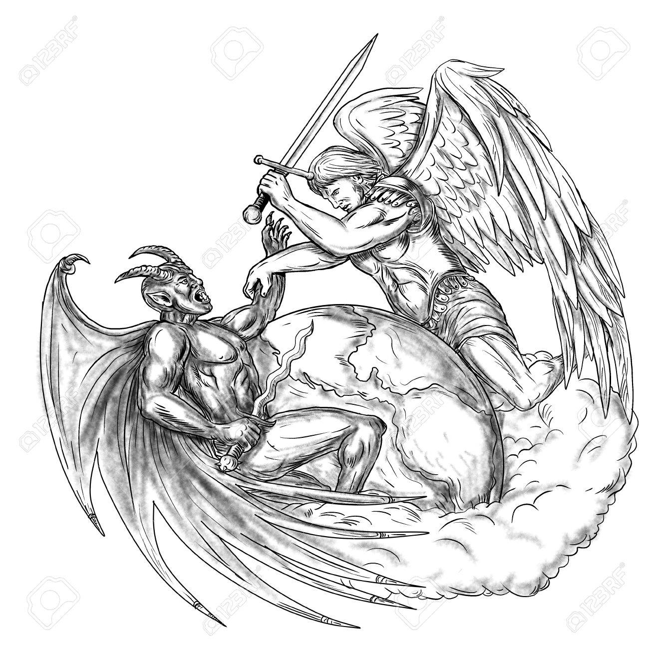 Ilustracion Del Estilo Del Tatuaje De San Miguel El Angel Del