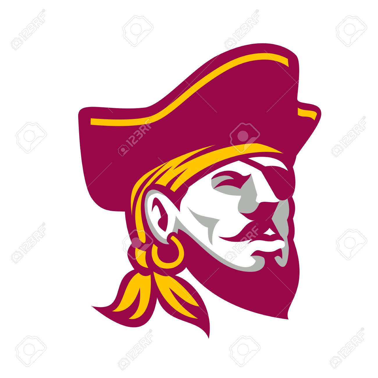 バッカニア 私掠船や海賊カリブ海着て角帽帽子孤立の背景に特定のアイコン スタイルのイラスト のイラスト素材 ベクタ Image