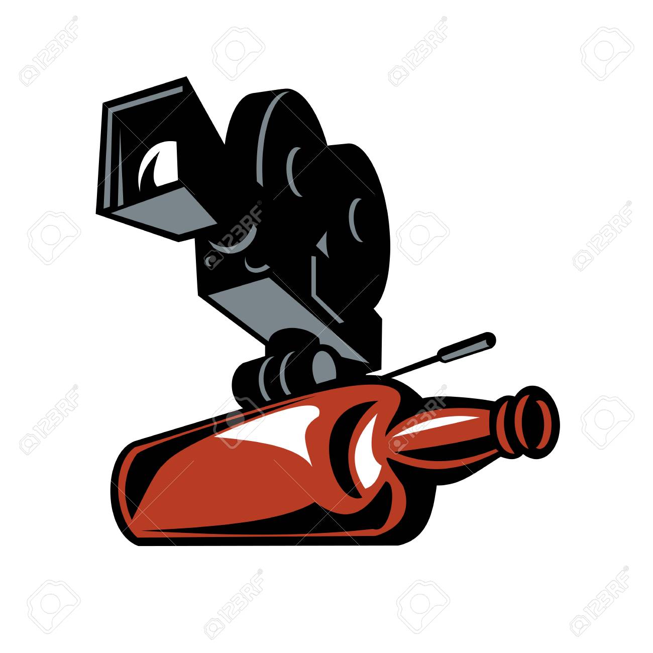 Retro style illustration of a Vintage Movie Film Camera on top of rhum Whiskey Bottle viewed from a low angle on isolated background. - 86911902 Retro style illustration of a Vintage Movie Film Camera on top of rhum Whiskey Bottle viewed from a low angle on isolated background. - 86911902