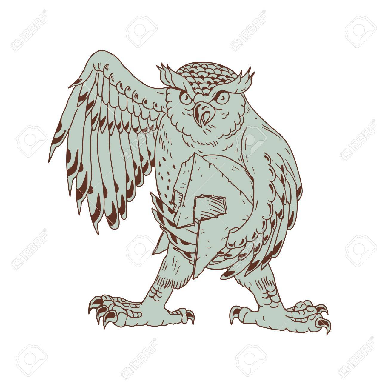 Drawing Sketch Style Illustration Of An Angry Great Horned Owl - Drawing Sketch Style Illustration Of An Angry Great Horned Owl