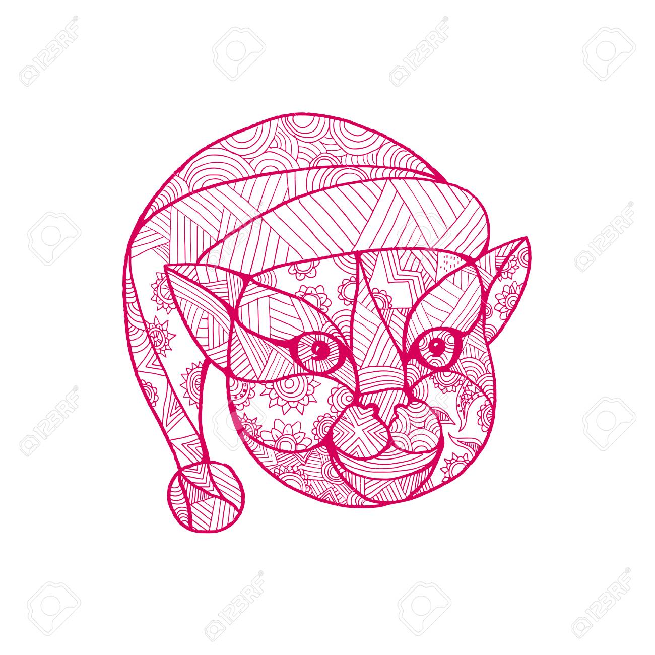 Illustration De Style Mandala D Une Tete D Un Chat Portant Le Chapeau Du Pere Noel Vu De Face Clip Art Libres De Droits Vecteurs Et Illustration Image