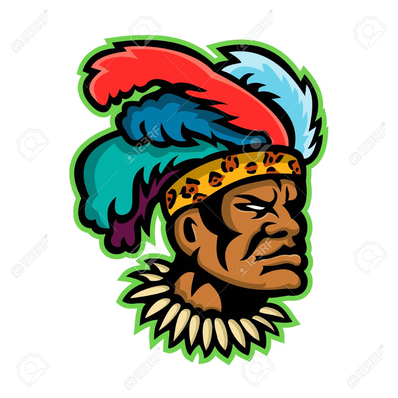 Mascot Icon Illustration Of Head Of An African Zulu Warrior Wearing Feather  Headdress Viewed From Side On Isolated Background In Retro Style. Royalty  Free SVG, Cliparts, Vectors, and Stock Illustration. Image 100970031., image size:1300x1300