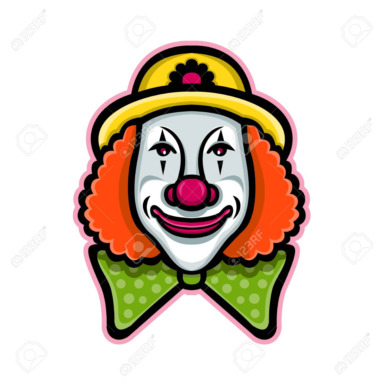 Mascot icon illustration of head of a vintage whiteface circus clown viewed from front on isolated background in retro style. - 102034739 Mascot icon illustration of head of a vintage whiteface circus clown viewed from front on isolated background in retro style. - 102034739