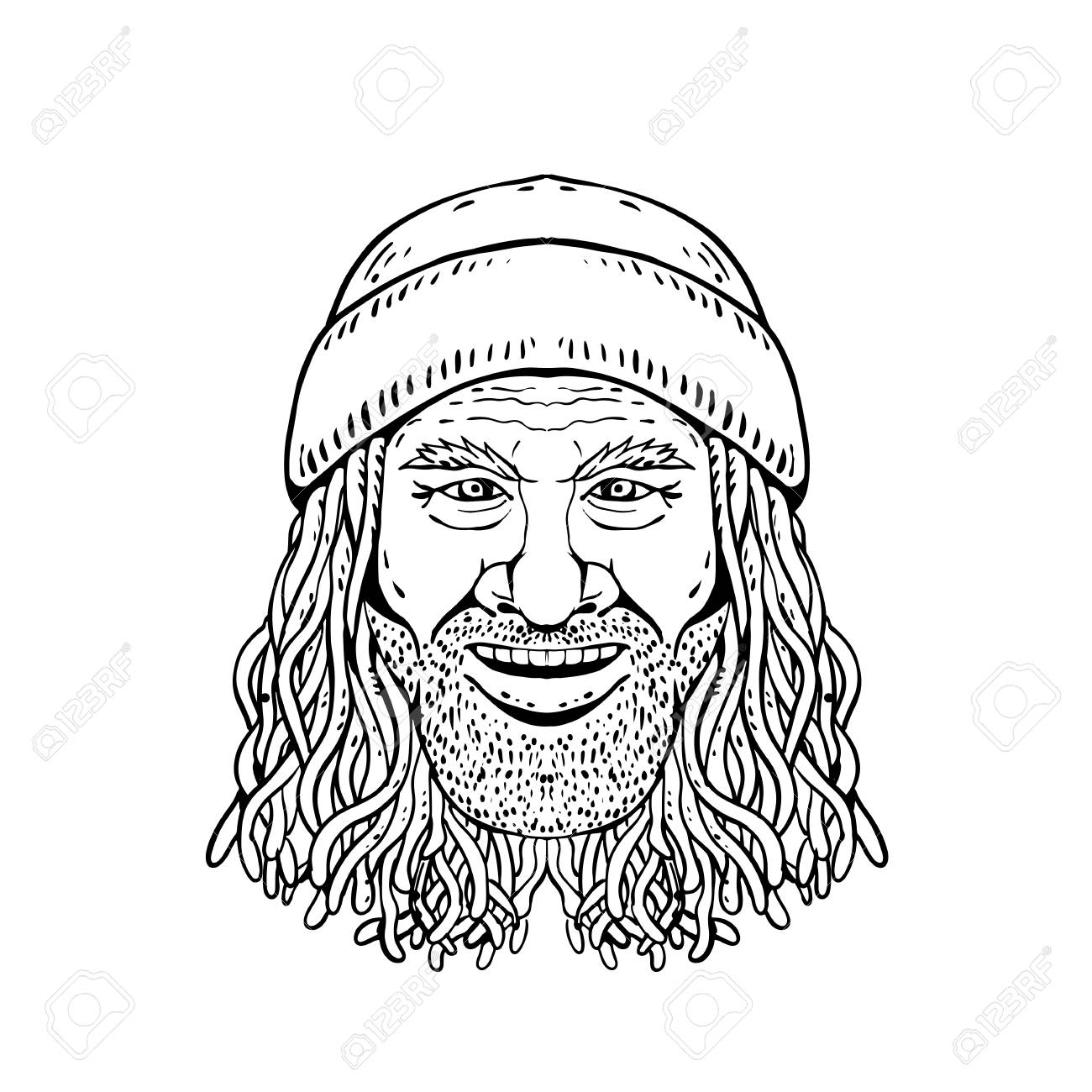 Drawing Sketch Style Illustration Of Head Of A Rastafarian Dude