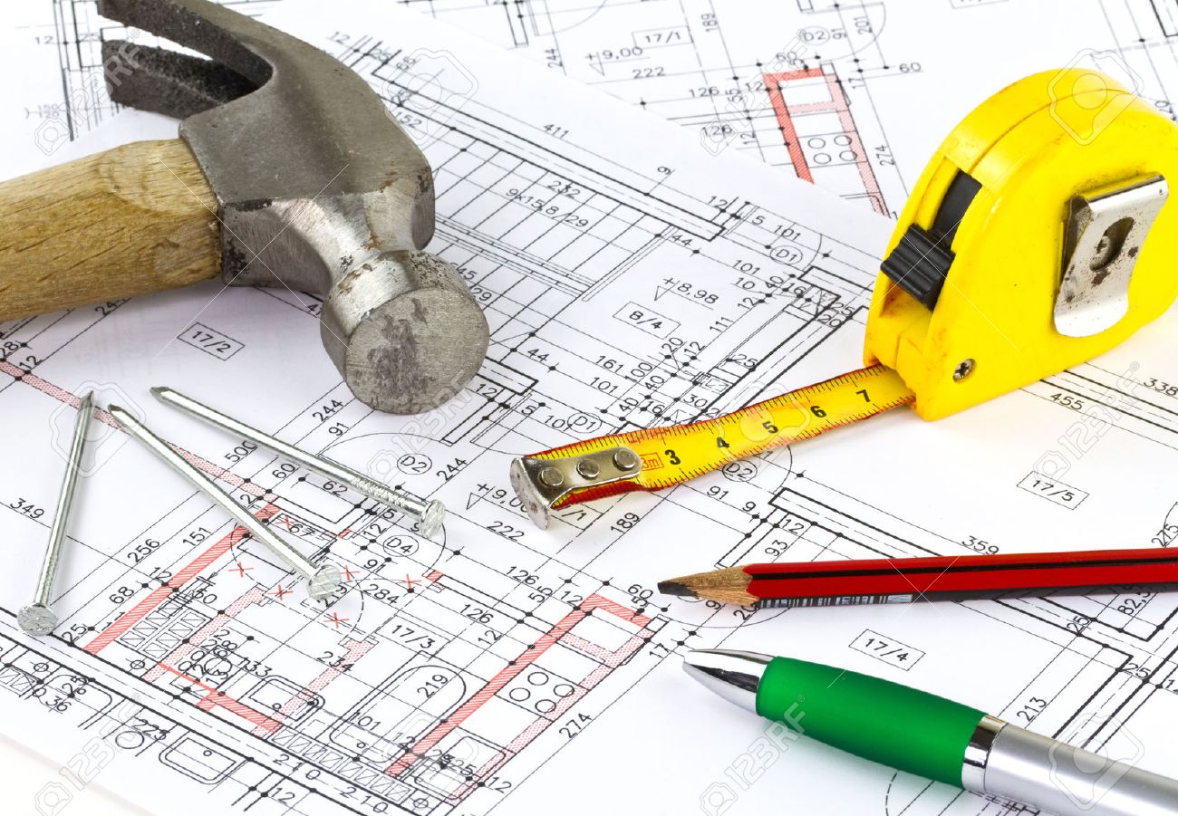 Renovation plan of the apartment with hammer and nails - 58867218 Renovation plan of the apartment with hammer and nails - 58867218