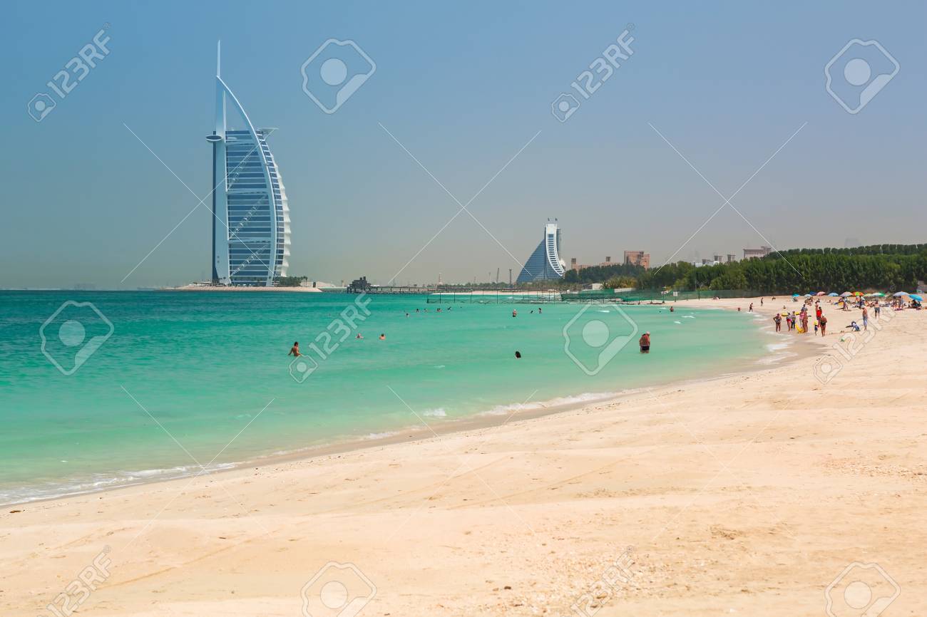 People On The Jumeirah Beach In Dubai Uae