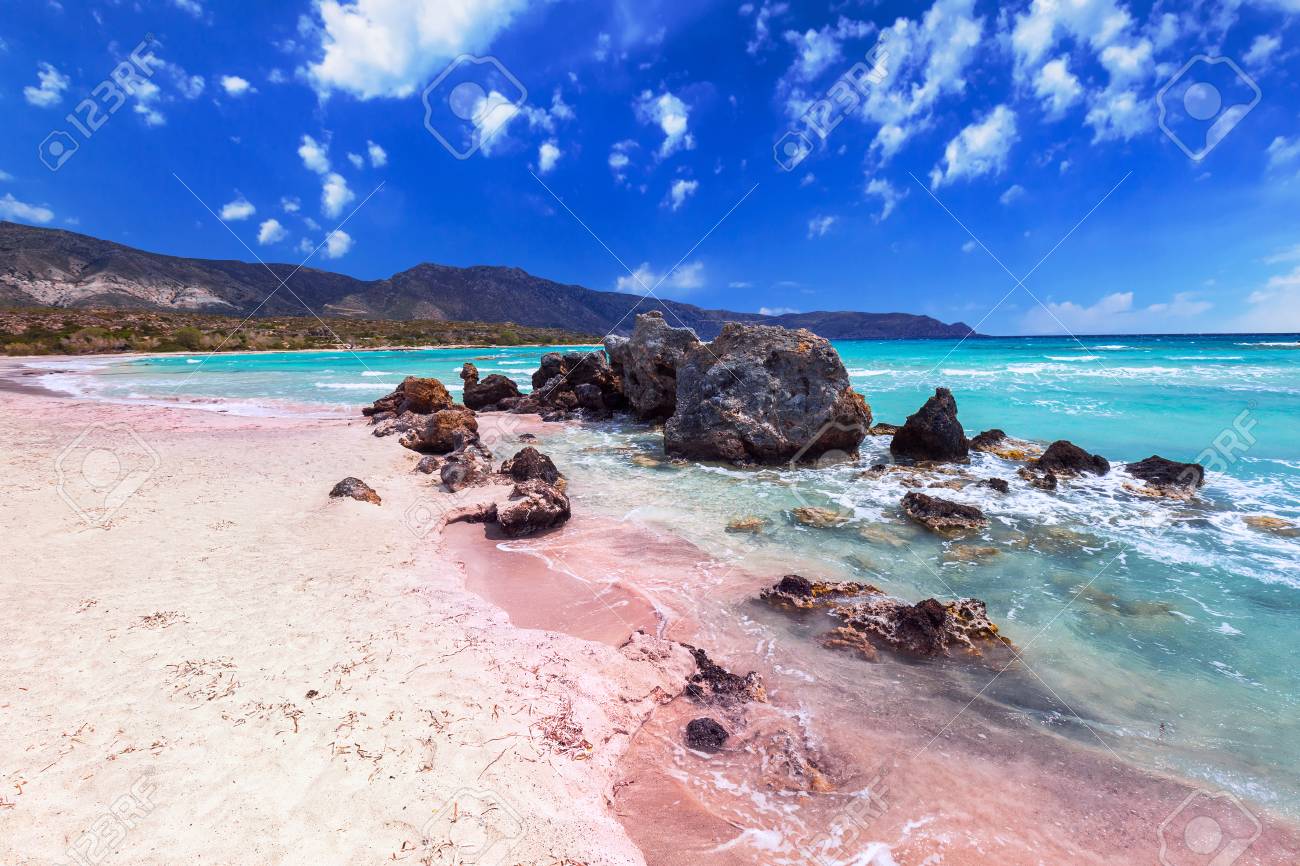 Elafonissi Beach With Pink Sand On Crete Greece