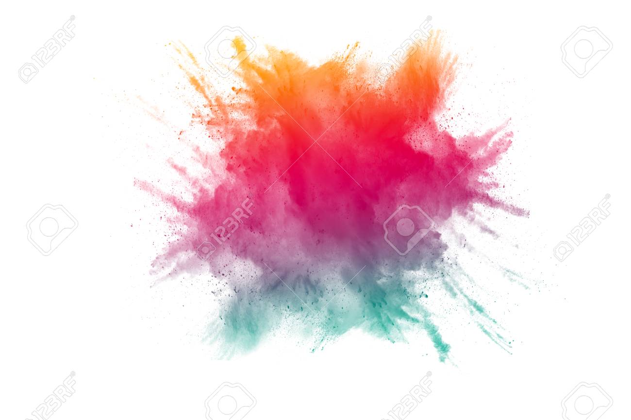 multicolored powder explosion isolated on white background colored