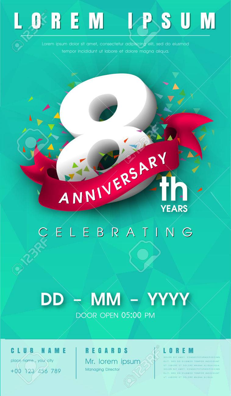 8 years anniversary invitation card or emblem celebration template