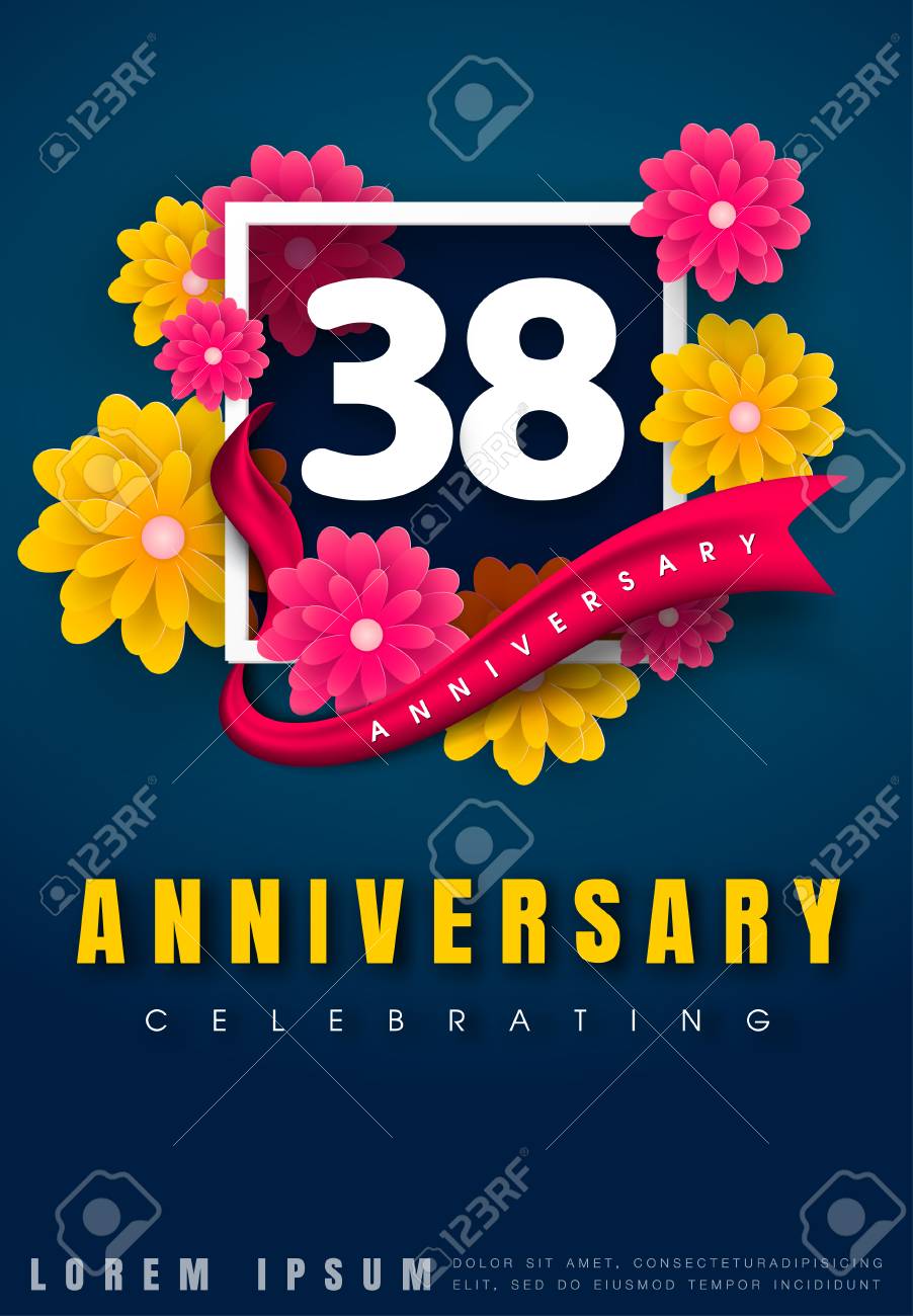 Carte D Invitation Anniversaire 38 Ans Conception De Modele De Celebration 38e Anniversaire Avec Des Fleurs Et Des Elements De Design Moderne Fond Bleu Fonce Illustration Vectorielle Clip Art Libres De Carte D Invitation Anniversaire 38 Ans Conception De Modele De Celebration 38e Anniversaire Avec Des Fleurs Et Des Elements De Design Moderne Fond Bleu Fonce Illustration Vectorielle Clip Art Libres De