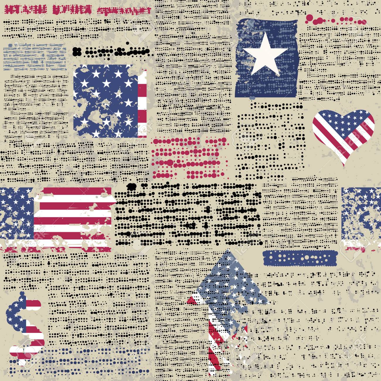 シームレスな背景パターン アメリカ国旗の新聞 のイラスト素材 ベクタ Image